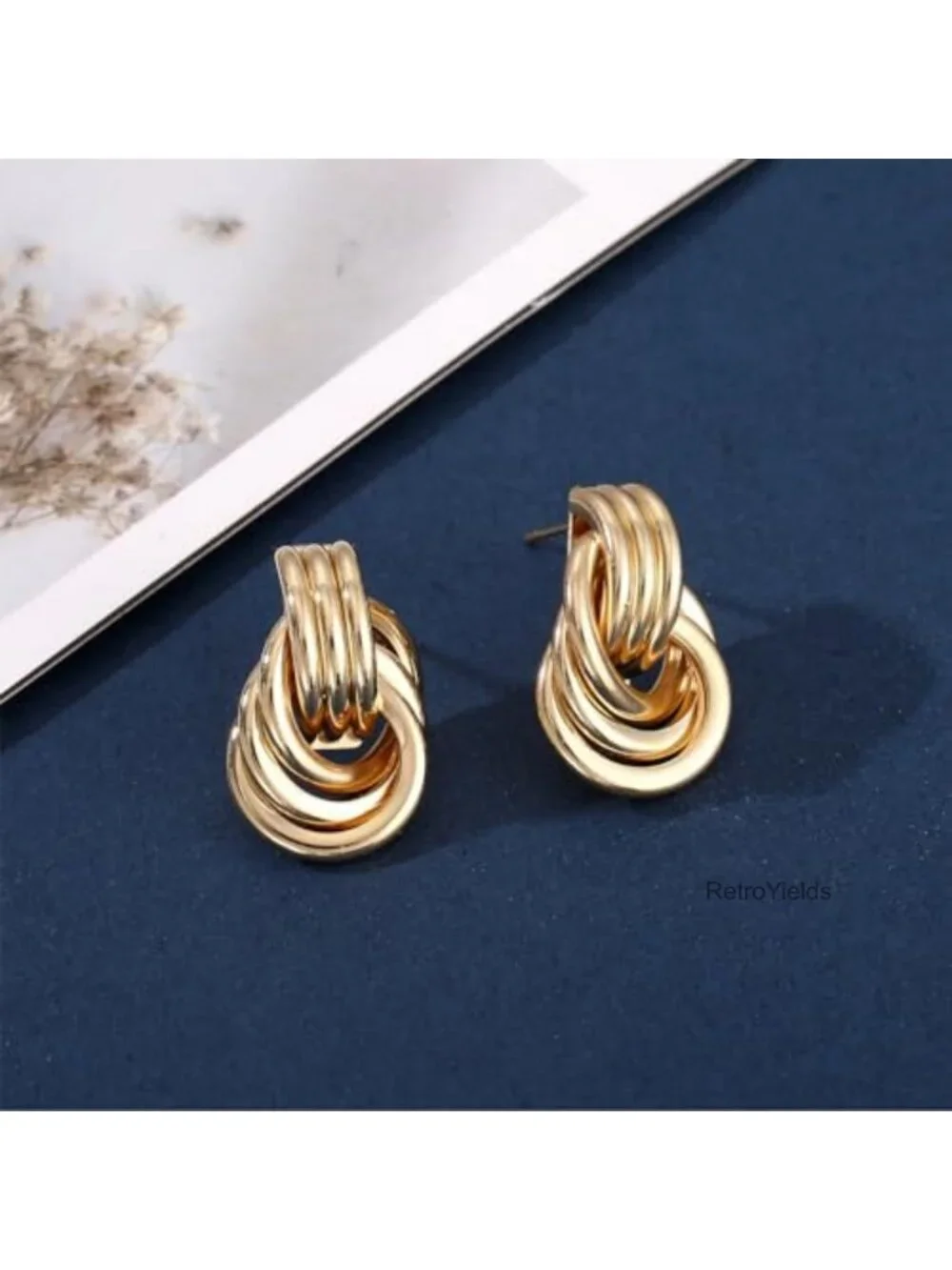 Chunky Gold Knot Geometric Drop Dangle Statement Earrings Hypoallergenic